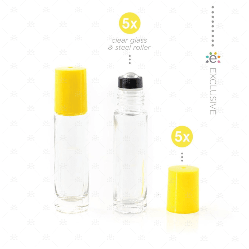 10Ml Clear Glass Roller Bottle With Confetti (Yellow) Lid & Premium Stainless Steel Rollerball - 5
